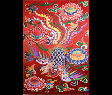 深红地大凤莲织金妆花缎